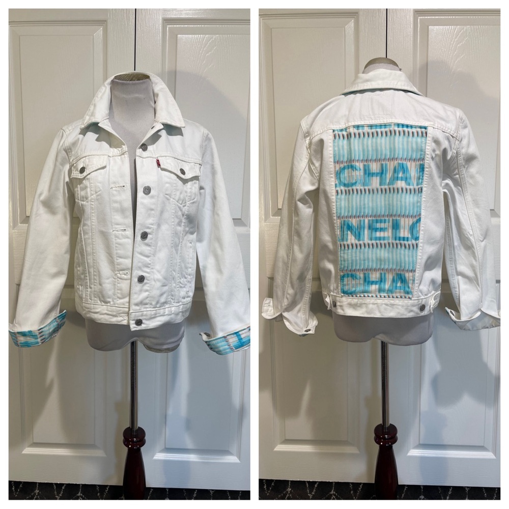 Levi’s white denim jacket with Chanel insets